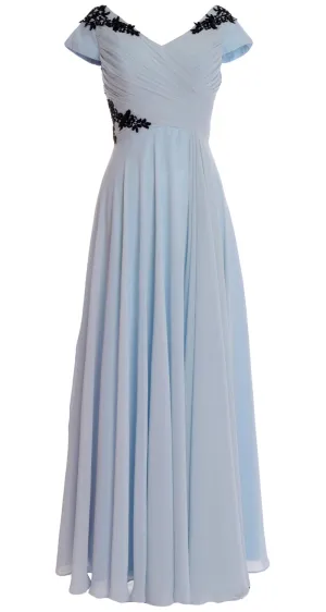 MACloth Women Mother of the Bride Dresses Cap Sleeves V Neck Formal Evening Gown