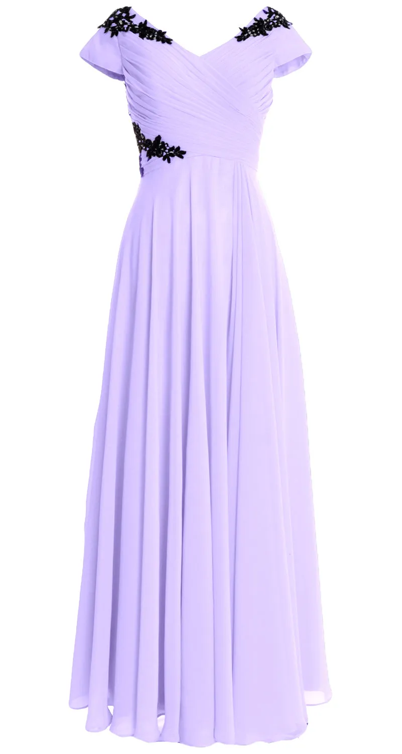 MACloth Women Mother of the Bride Dresses Cap Sleeves V Neck Formal Evening Gown