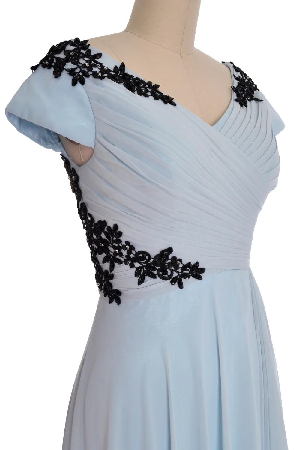 MACloth Women Mother of the Bride Dresses Cap Sleeves V Neck Formal Evening Gown