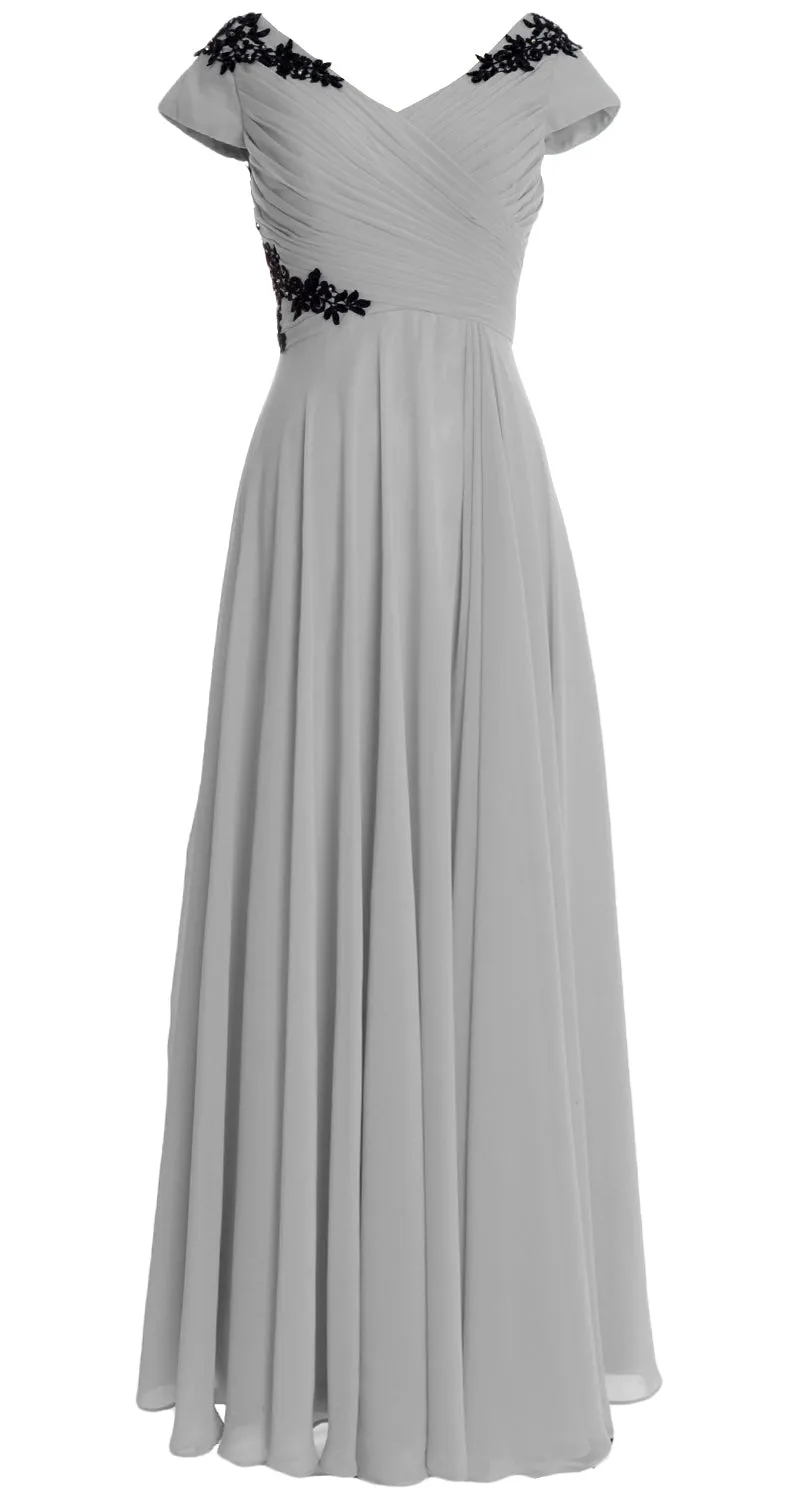 MACloth Women Mother of the Bride Dresses Cap Sleeves V Neck Formal Evening Gown
