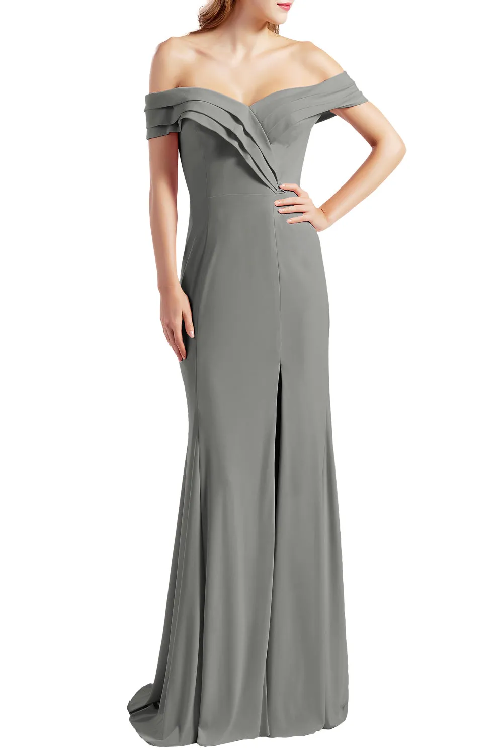 MACloth Women Prom Dresses with Side Split Off the Shoulder Formal Evening Gown