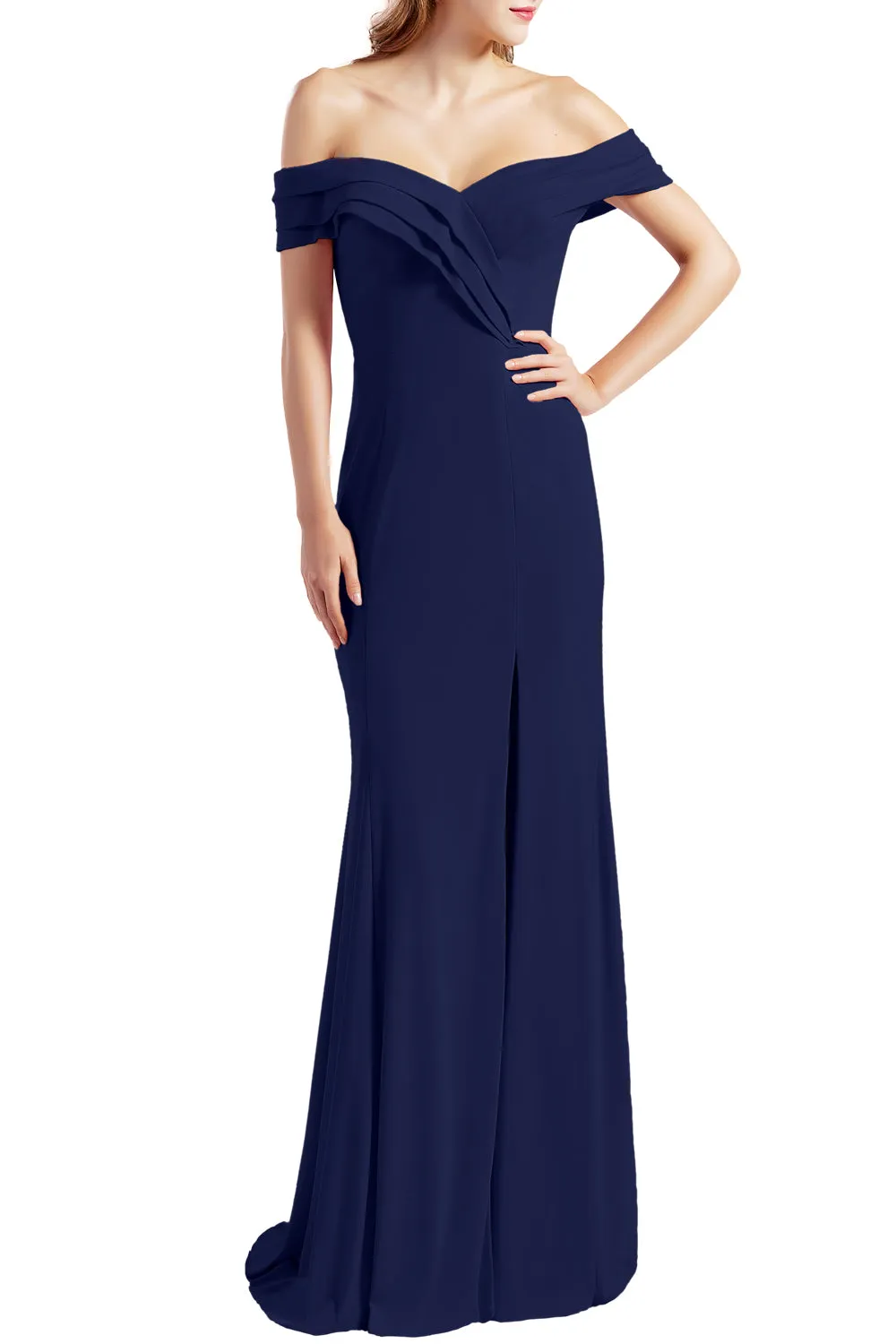 MACloth Women Prom Dresses with Side Split Off the Shoulder Formal Evening Gown