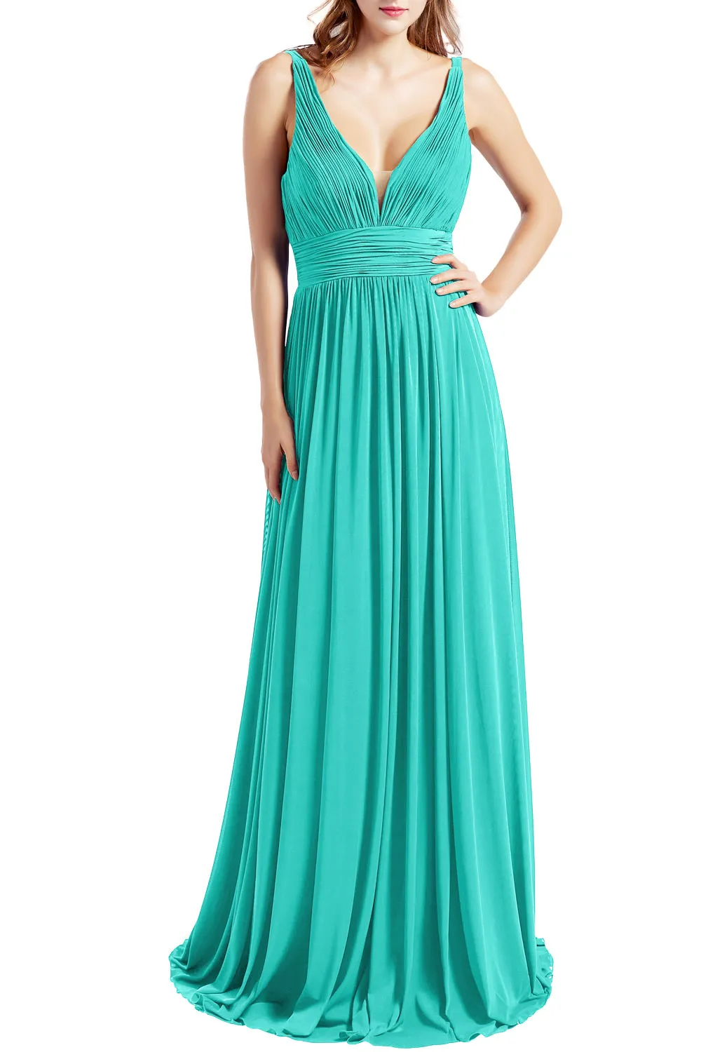 MACloth Women Sleeveless V Neck Formal Evening Gown Prom Dresses Beach Wedding