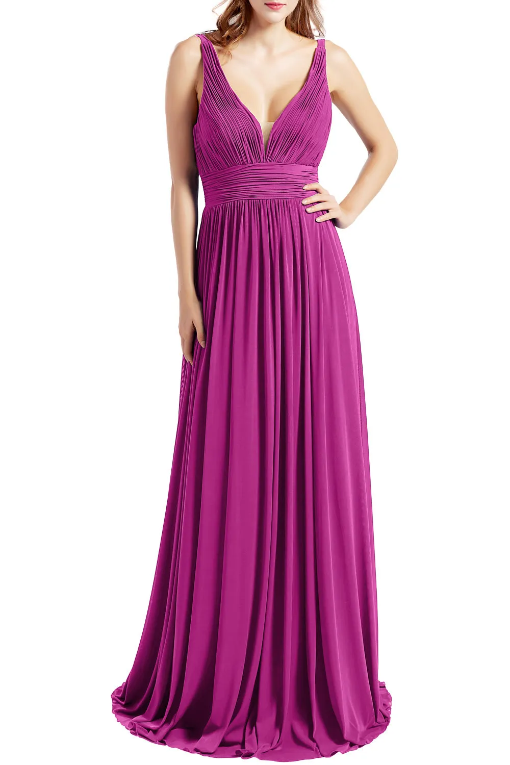 MACloth Women Sleeveless V Neck Formal Evening Gown Prom Dresses Beach Wedding