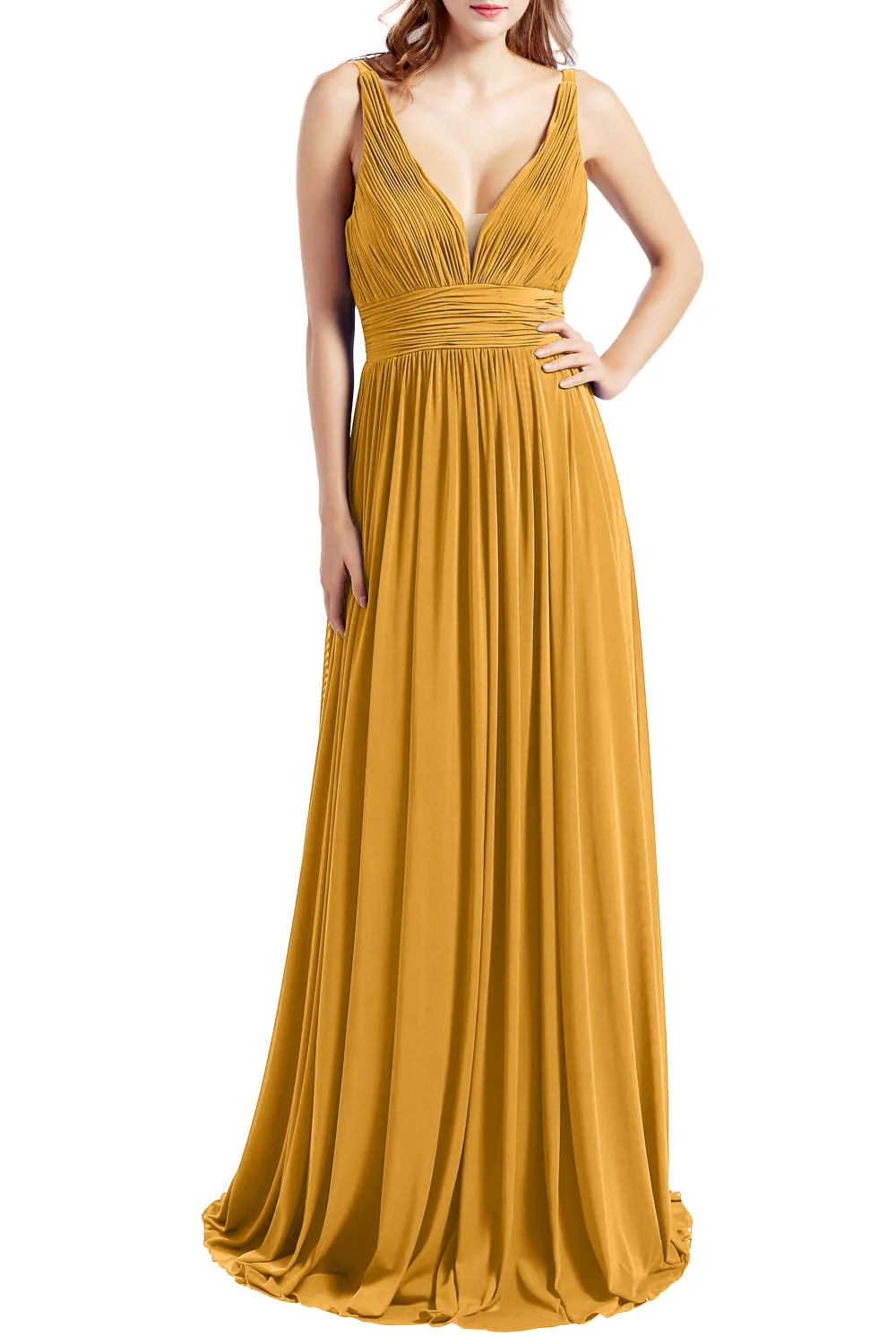 MACloth Women Sleeveless V Neck Formal Evening Gown Prom Dresses Beach Wedding
