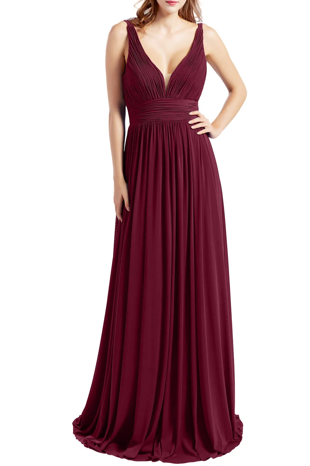 MACloth Women Sleeveless V Neck Formal Evening Gown Prom Dresses Beach Wedding