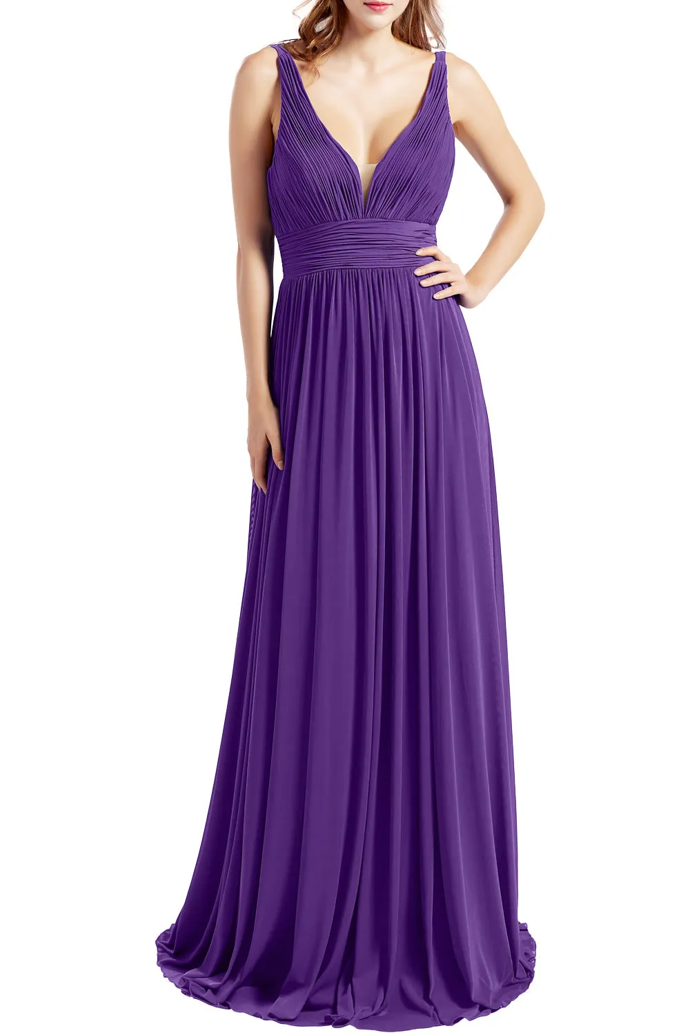 MACloth Women Sleeveless V Neck Formal Evening Gown Prom Dresses Beach Wedding