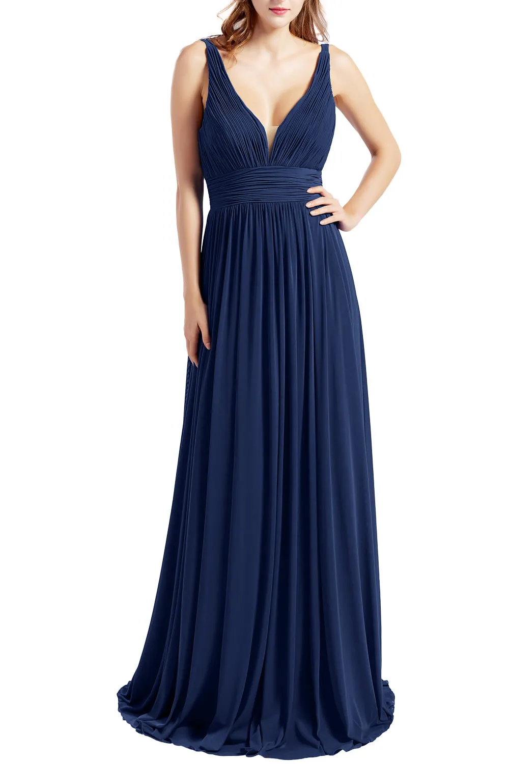 MACloth Women Sleeveless V Neck Formal Evening Gown Prom Dresses Beach Wedding