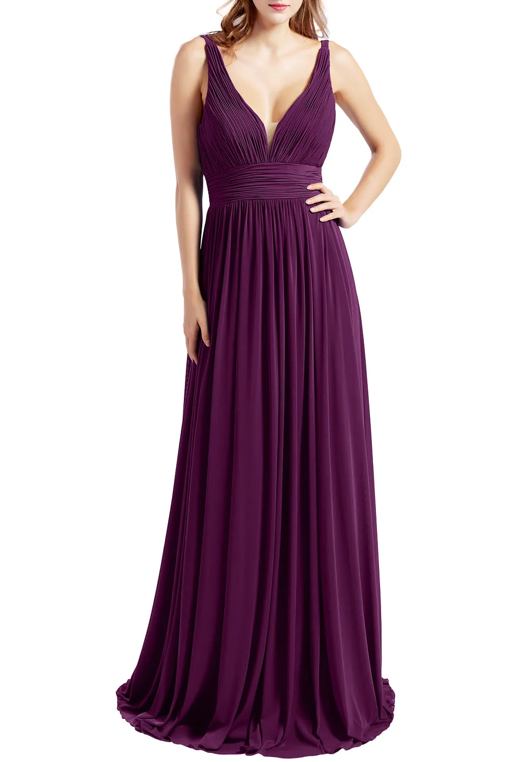 MACloth Women Sleeveless V Neck Formal Evening Gown Prom Dresses Beach Wedding