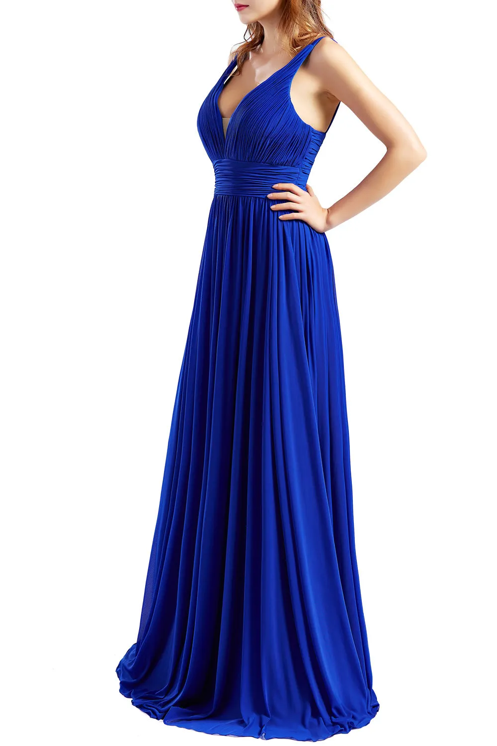 MACloth Women Sleeveless V Neck Formal Evening Gown Prom Dresses Beach Wedding