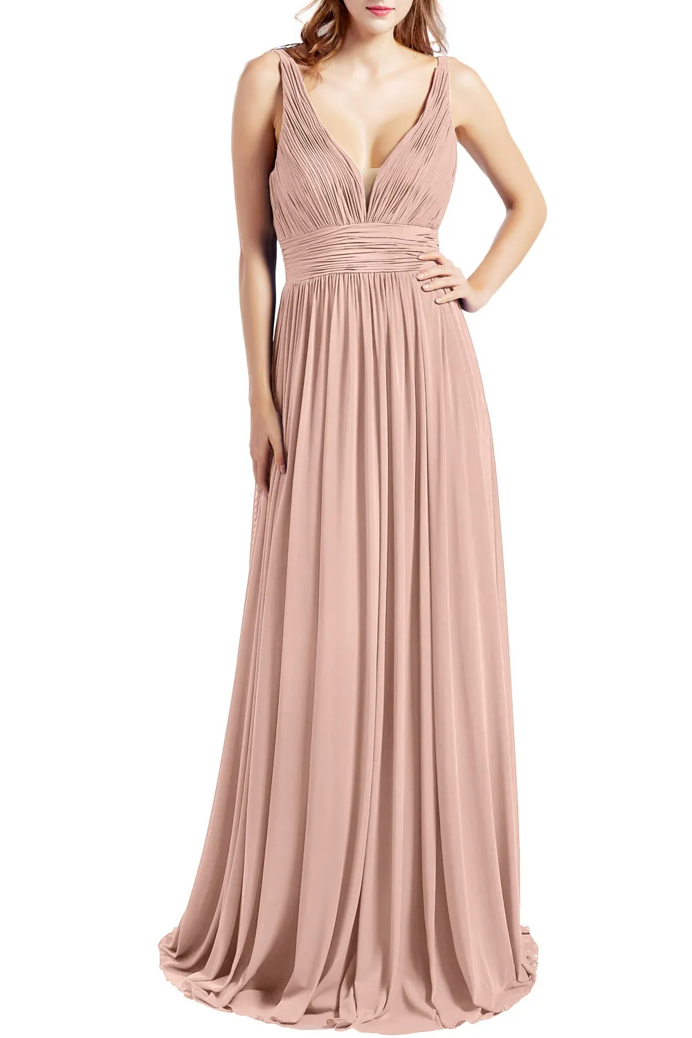 MACloth Women Sleeveless V Neck Formal Evening Gown Prom Dresses Beach Wedding