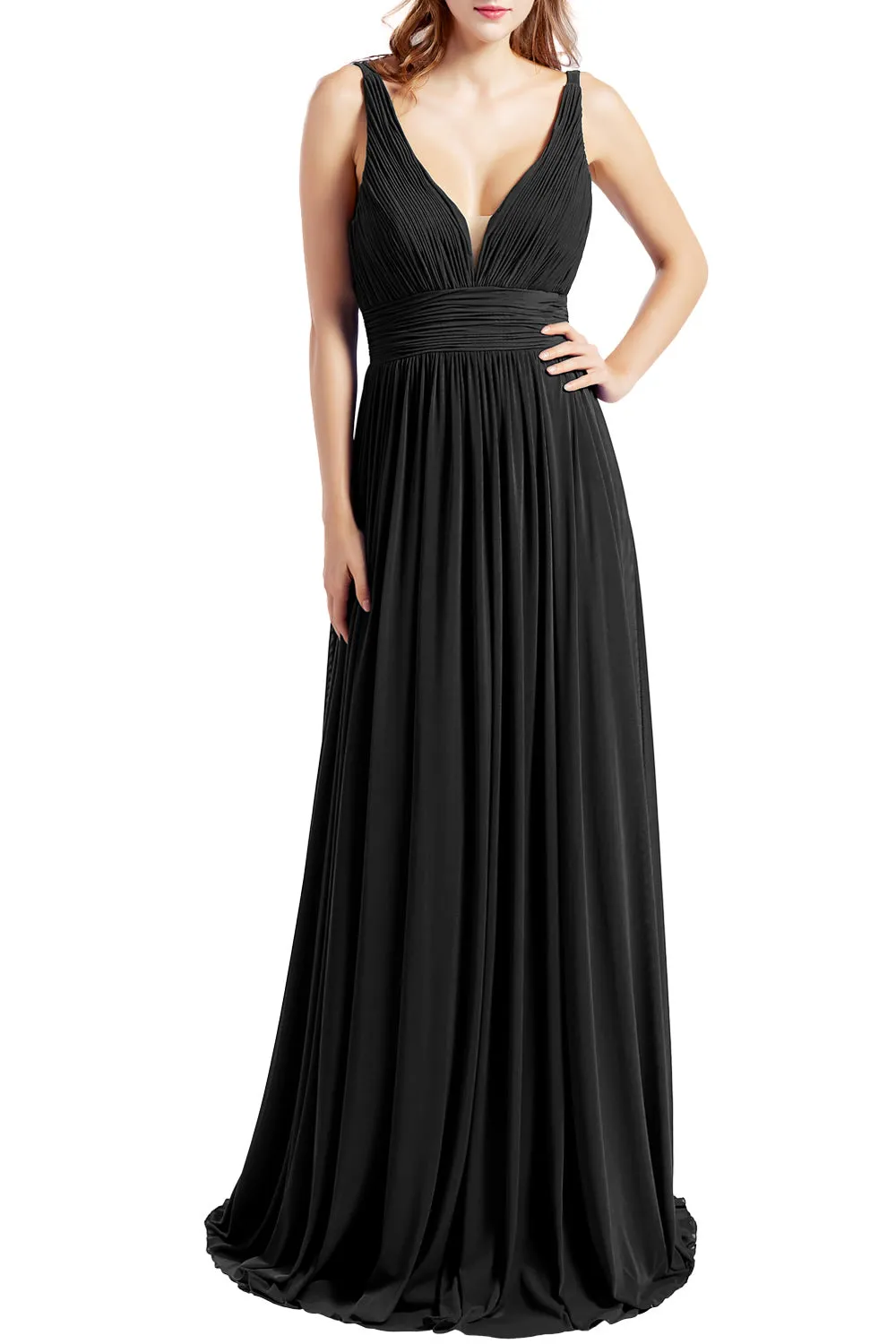 MACloth Women Sleeveless V Neck Formal Evening Gown Prom Dresses Beach Wedding