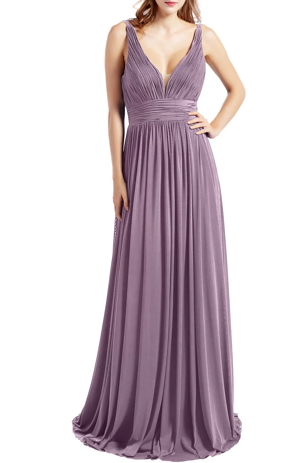 MACloth Women Sleeveless V Neck Formal Evening Gown Prom Dresses Beach Wedding