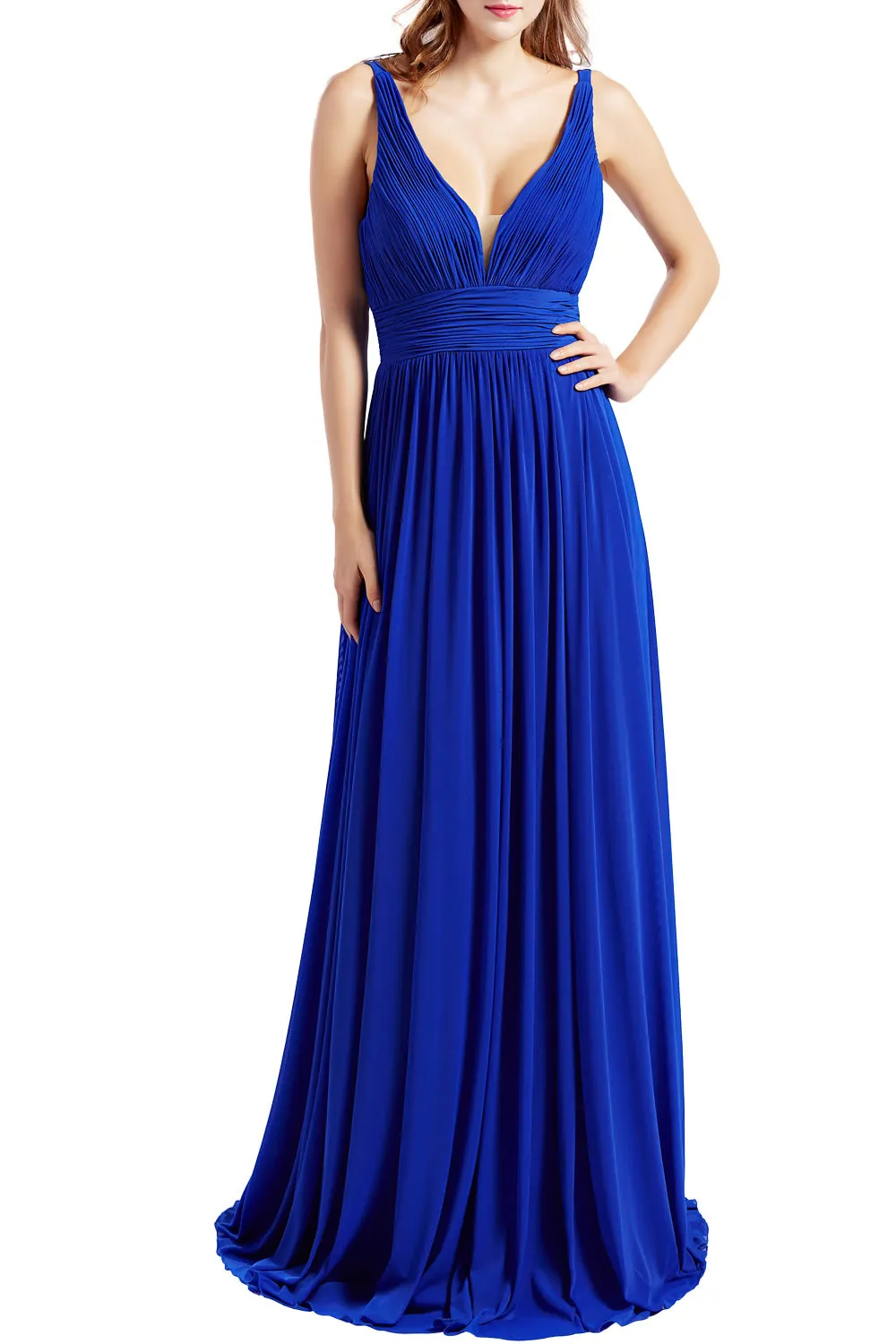 MACloth Women Sleeveless V Neck Formal Evening Gown Prom Dresses Beach Wedding