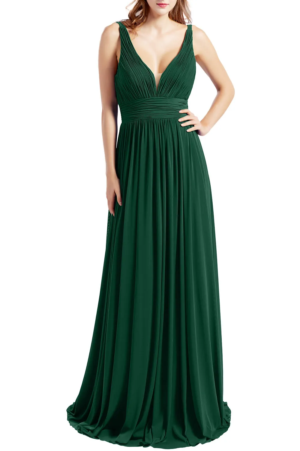 MACloth Women Sleeveless V Neck Formal Evening Gown Prom Dresses Beach Wedding