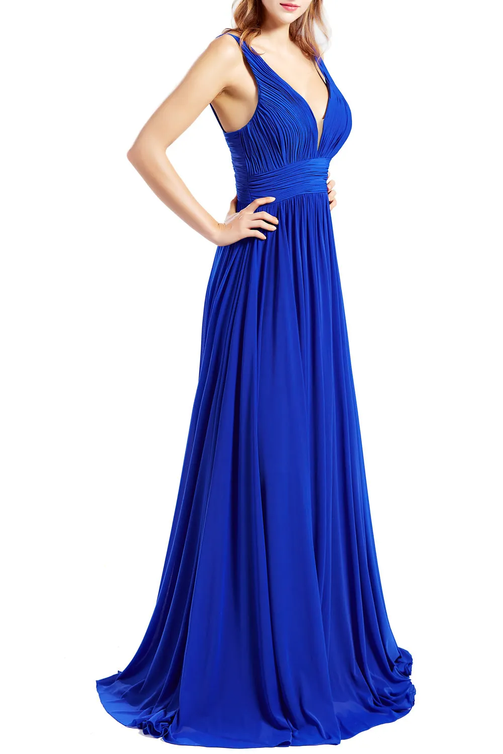MACloth Women Sleeveless V Neck Formal Evening Gown Prom Dresses Beach Wedding