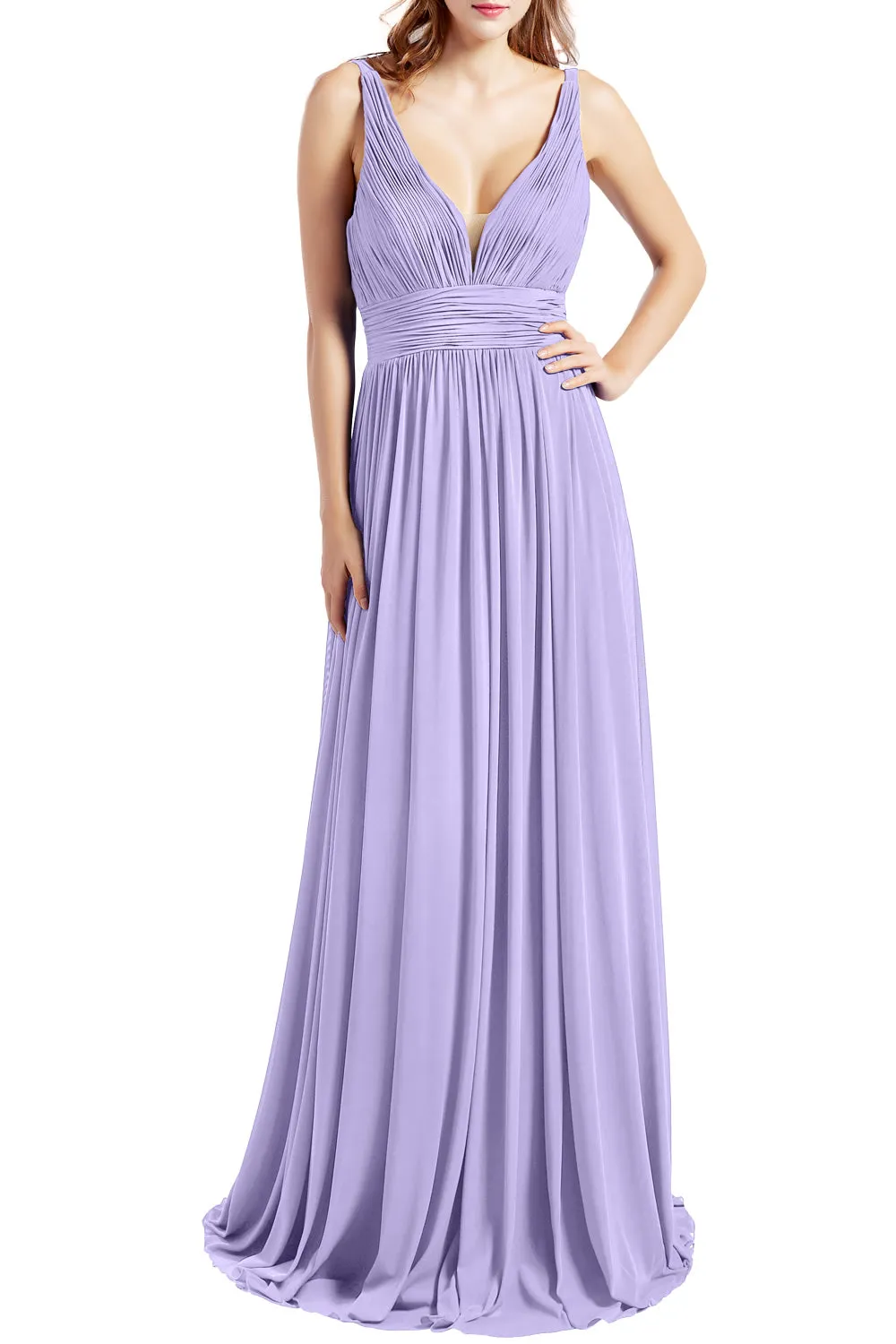 MACloth Women Sleeveless V Neck Formal Evening Gown Prom Dresses Beach Wedding