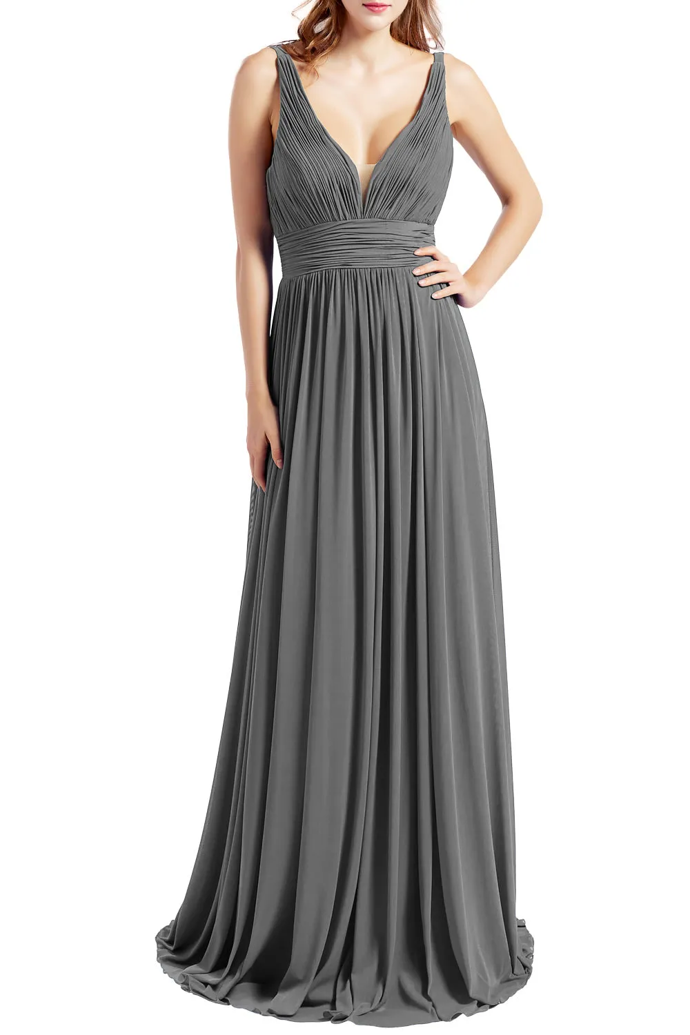 MACloth Women Sleeveless V Neck Formal Evening Gown Prom Dresses Beach Wedding