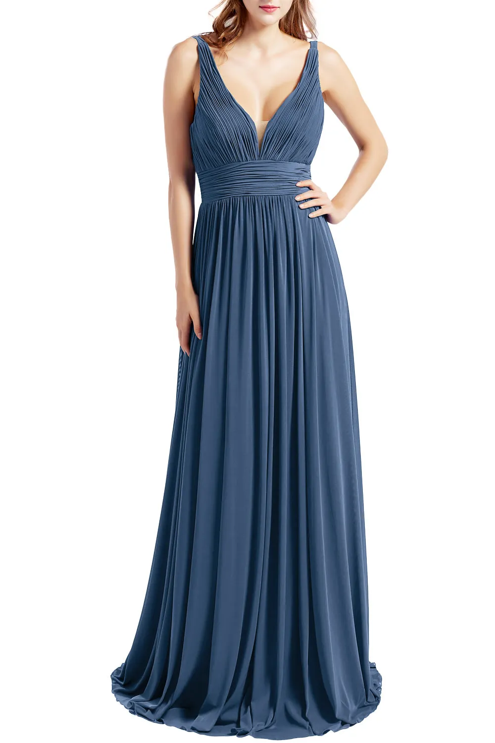 MACloth Women Sleeveless V Neck Formal Evening Gown Prom Dresses Beach Wedding