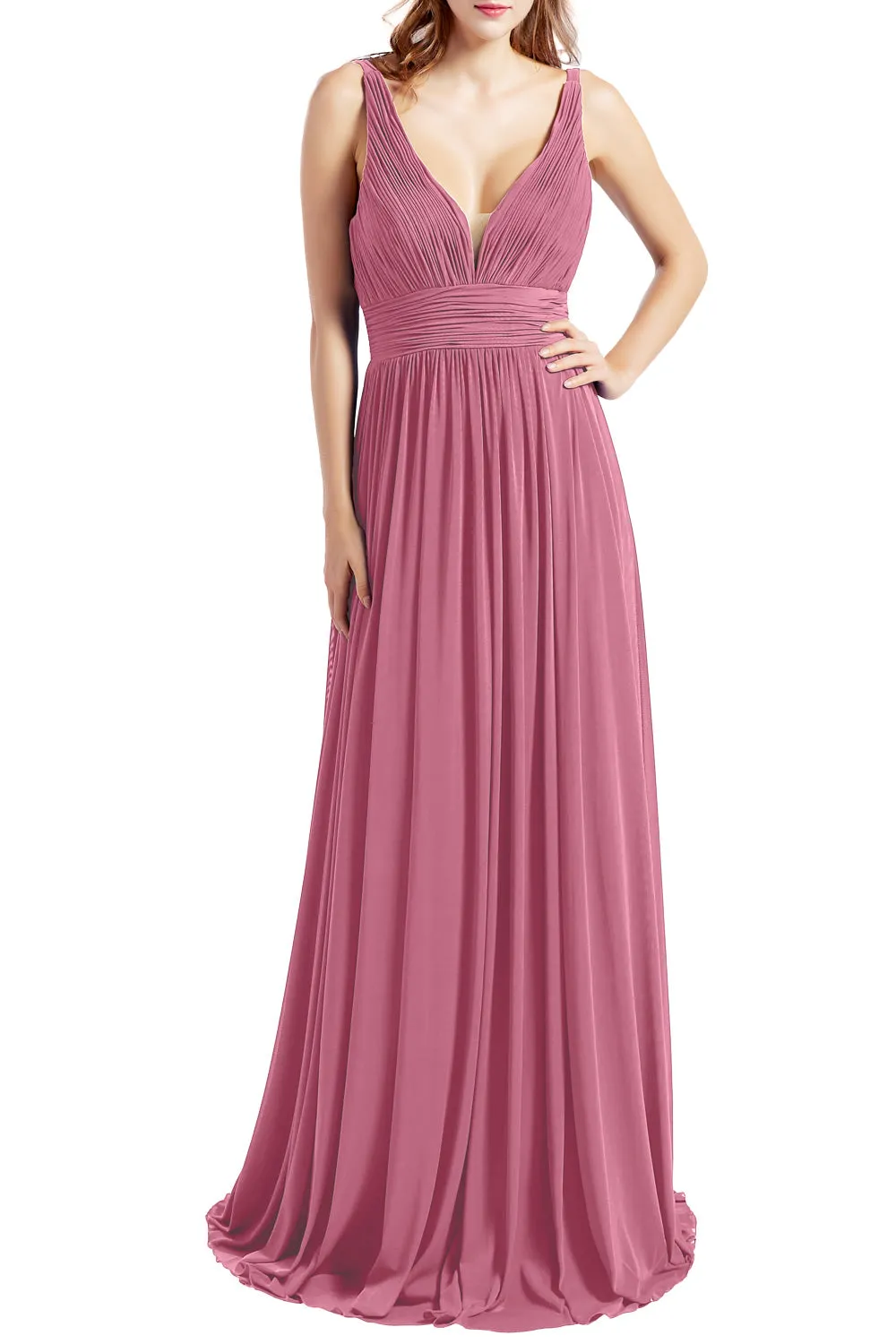 MACloth Women Sleeveless V Neck Formal Evening Gown Prom Dresses Beach Wedding
