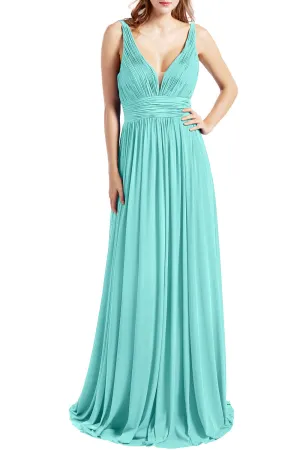 MACloth Women Sleeveless V Neck Formal Evening Gown Prom Dresses Beach Wedding