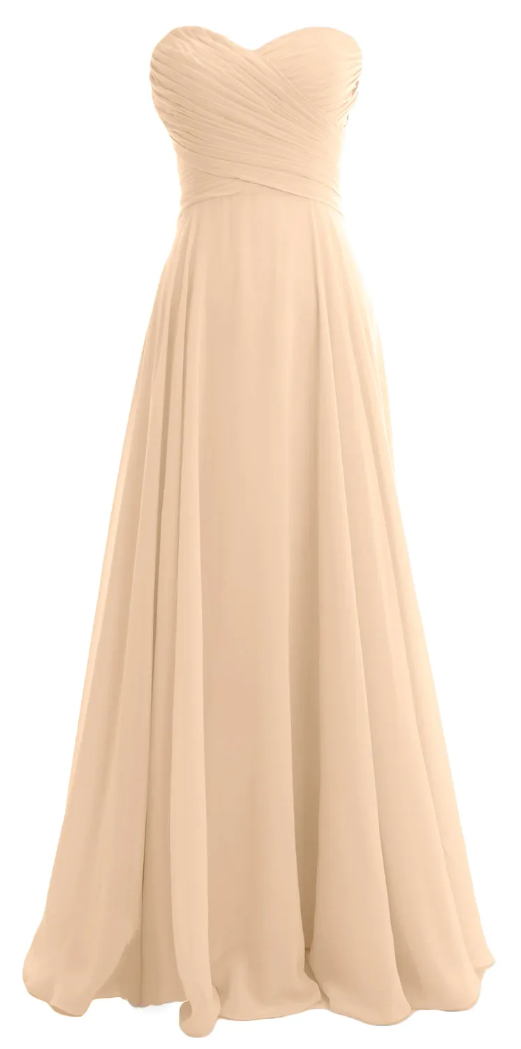 MACloth Women Sweetheart Chiffon A Line Long Bridesmaid Dresses Wedding Maxi