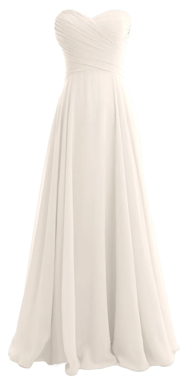 MACloth Women Sweetheart Chiffon A Line Long Bridesmaid Dresses Wedding Maxi