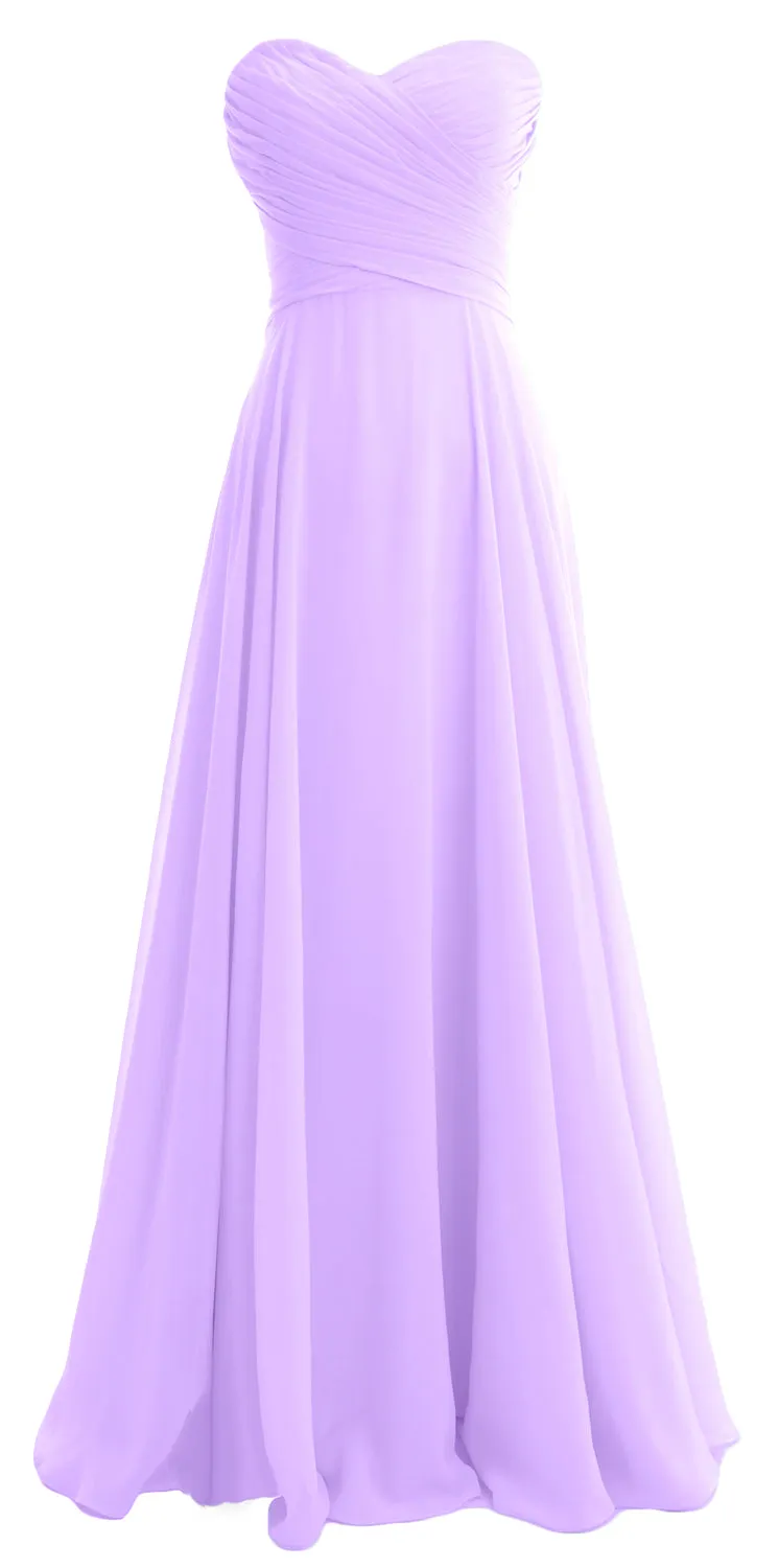 MACloth Women Sweetheart Chiffon A Line Long Bridesmaid Dresses Wedding Maxi