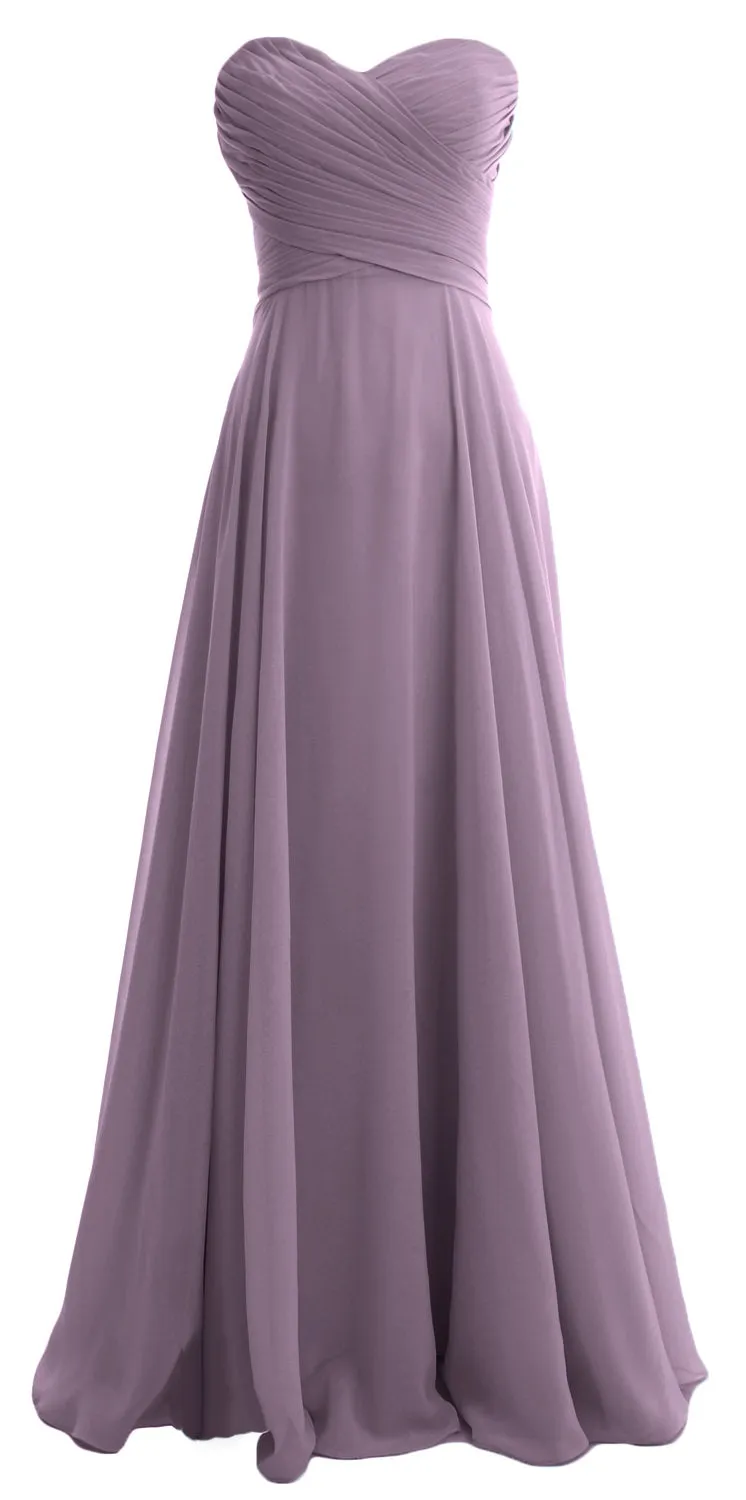 MACloth Women Sweetheart Chiffon A Line Long Bridesmaid Dresses Wedding Maxi