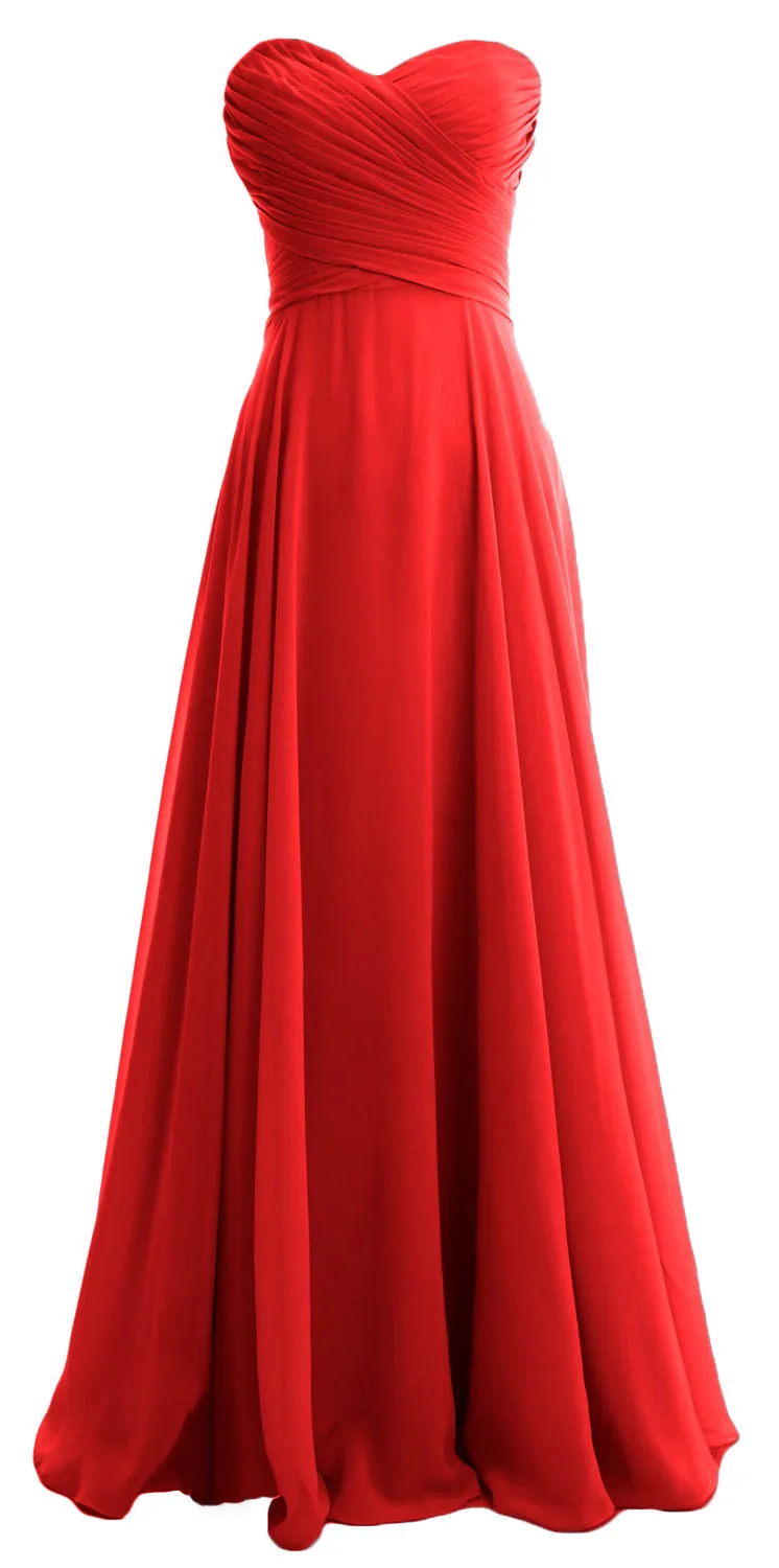 MACloth Women Sweetheart Chiffon A Line Long Bridesmaid Dresses Wedding Maxi