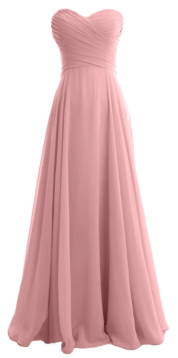 MACloth Women Sweetheart Chiffon A Line Long Bridesmaid Dresses Wedding Maxi