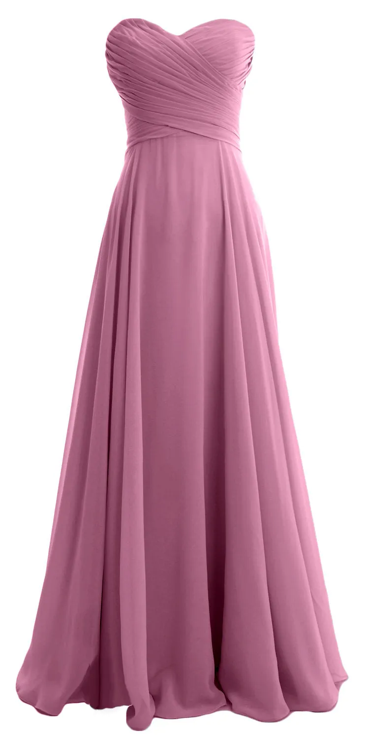 MACloth Women Sweetheart Chiffon A Line Long Bridesmaid Dresses Wedding Maxi