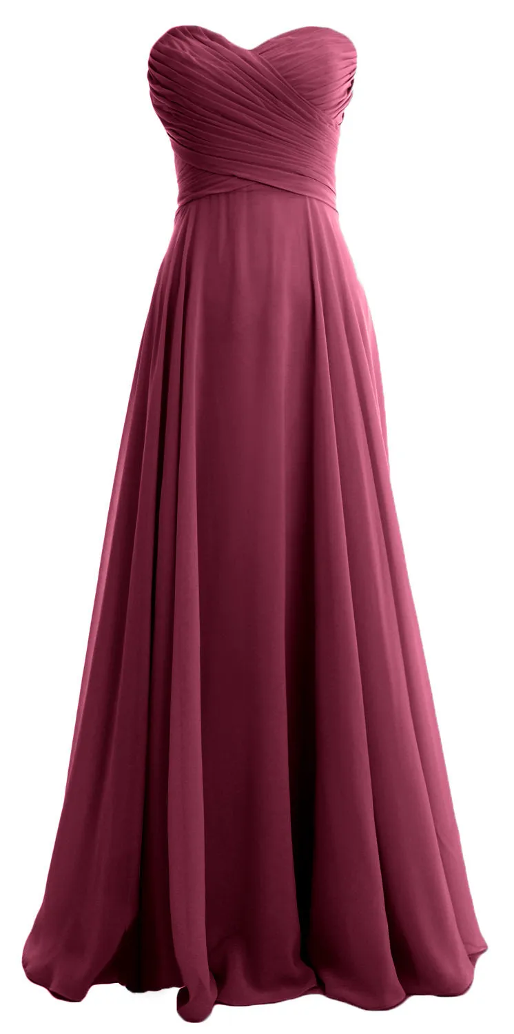 MACloth Women Sweetheart Chiffon A Line Long Bridesmaid Dresses Wedding Maxi