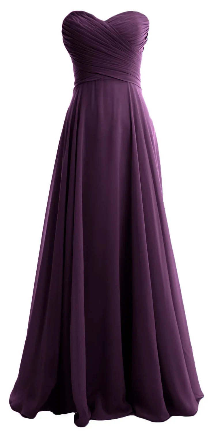 MACloth Women Sweetheart Chiffon A Line Long Bridesmaid Dresses Wedding Maxi