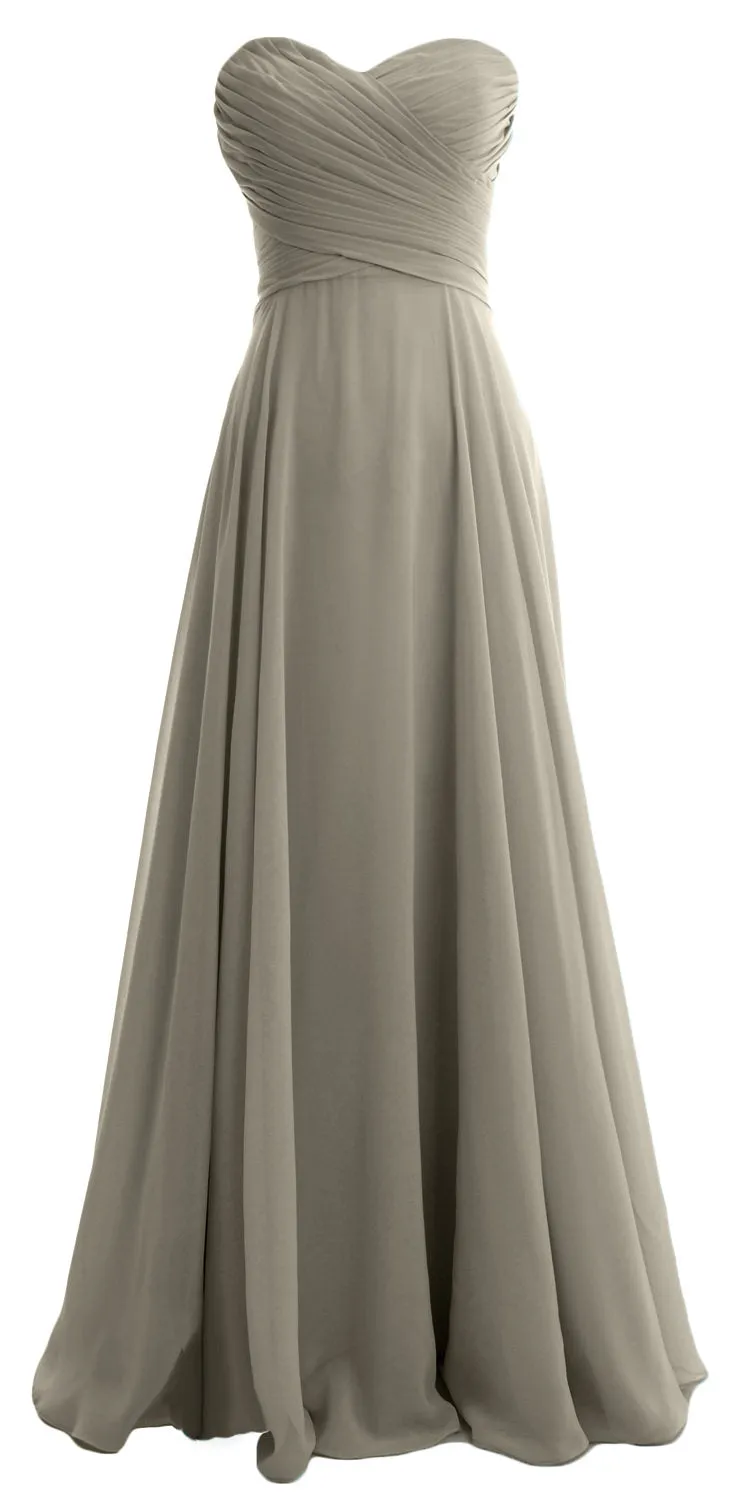 MACloth Women Sweetheart Chiffon A Line Long Bridesmaid Dresses Wedding Maxi