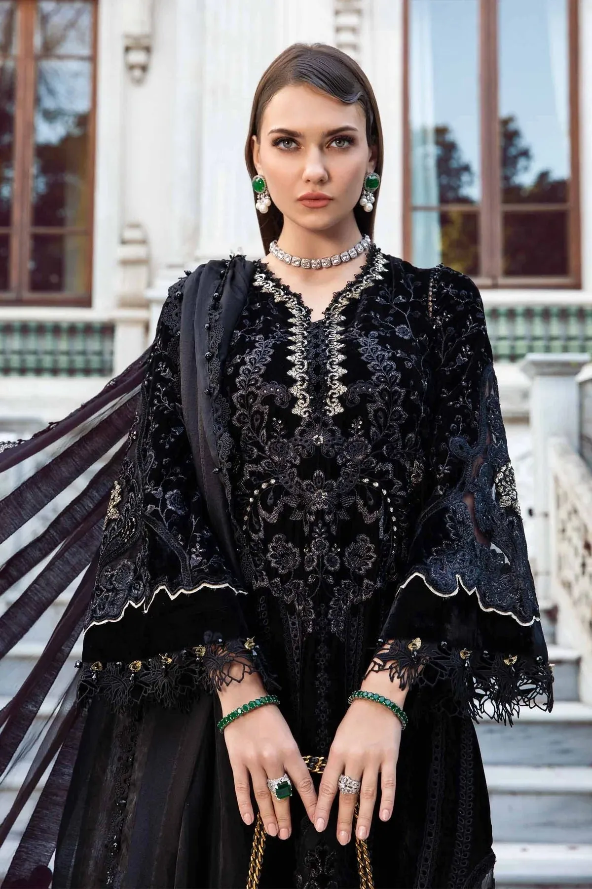 Maria.B Luxury Velvet Collection Unstitched Black & Gold D-1