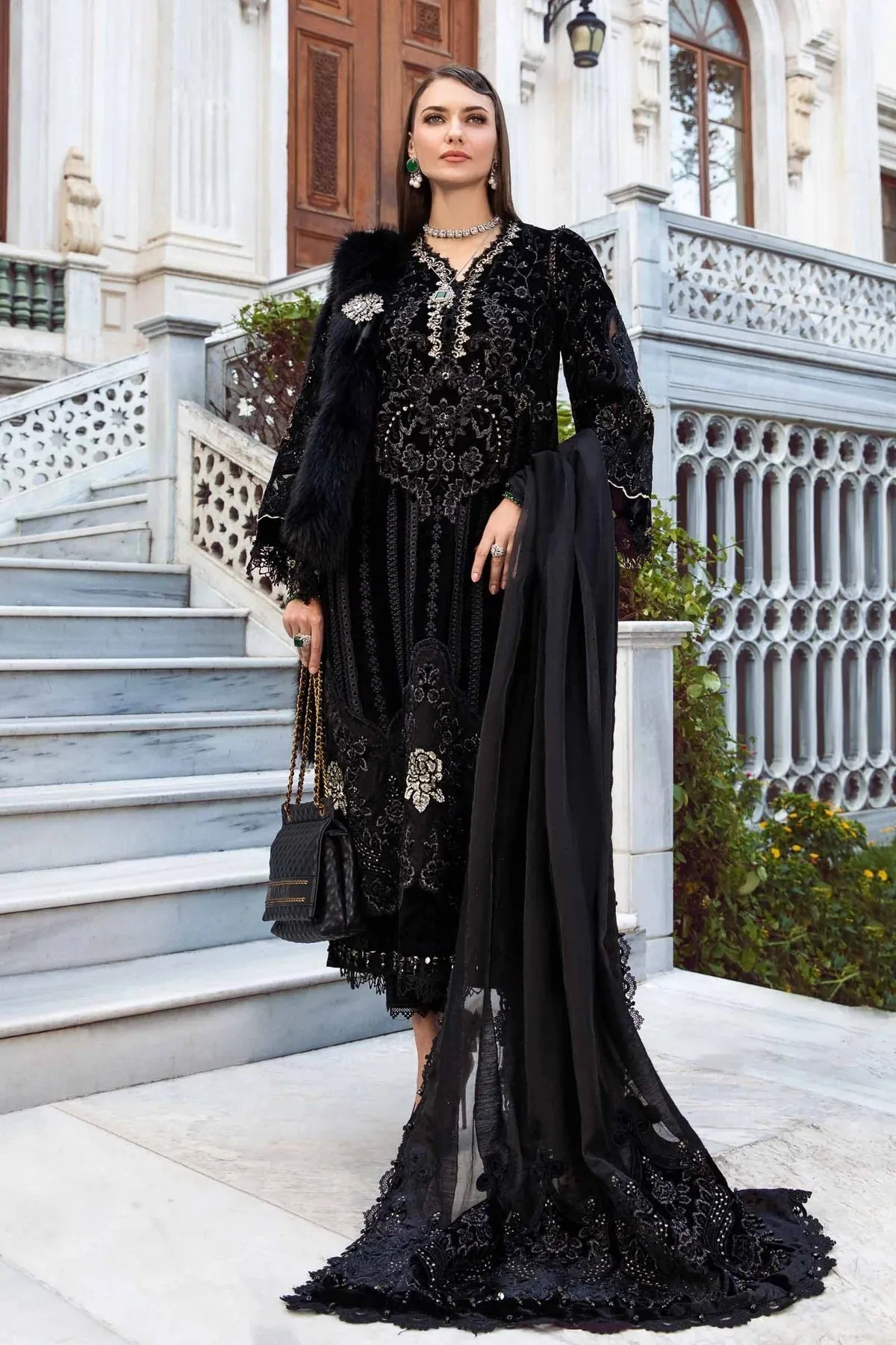 Maria.B Luxury Velvet Collection Unstitched Black & Gold D-1