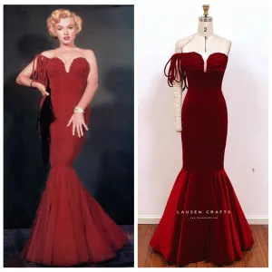 Marilyn Monroe Inspired Red Velvet Evening Formal 1950s Dress
