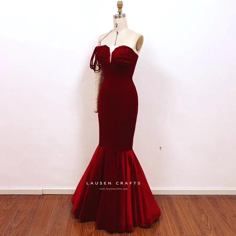 Marilyn Monroe Inspired Red Velvet Evening Formal 1950s Dress