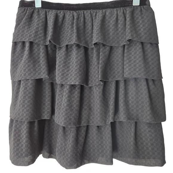 Massimo Dutti Skirt Black Tiered Ruffle with velvet waist Style 5203 Size Medium