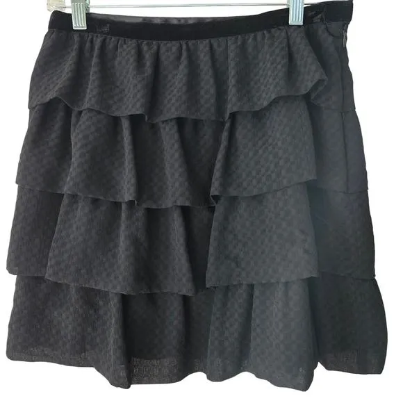 Massimo Dutti Skirt Black Tiered Ruffle with velvet waist Style 5203 Size Medium
