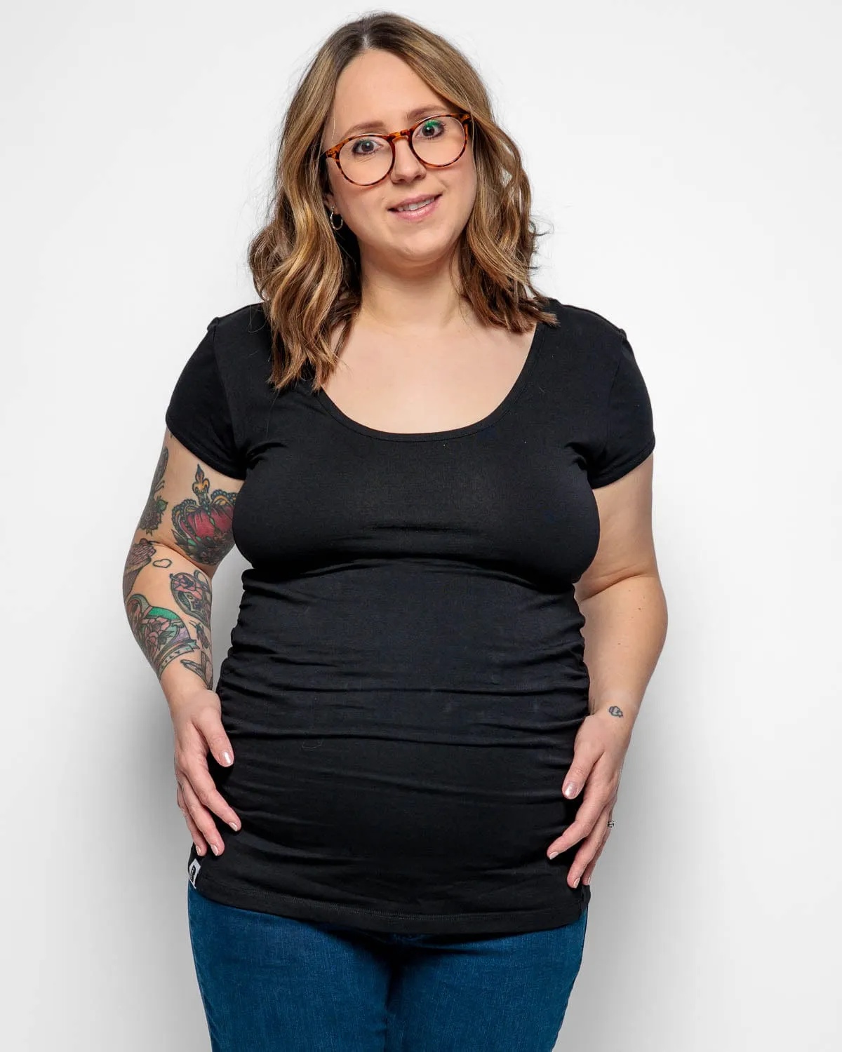 Maternity Cotton Short Sleeve Top | Black