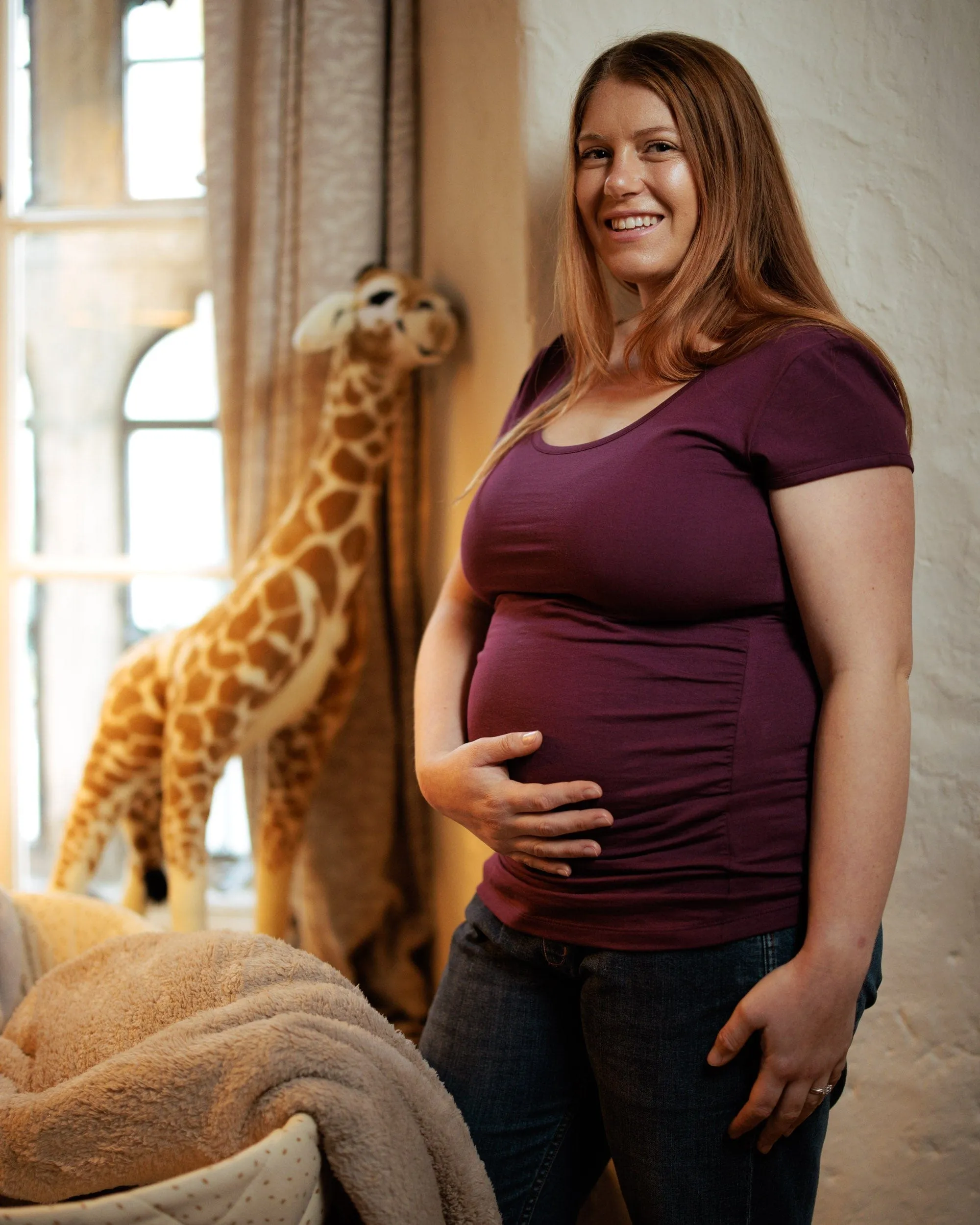 Maternity Cotton Short Sleeve Top | Plum