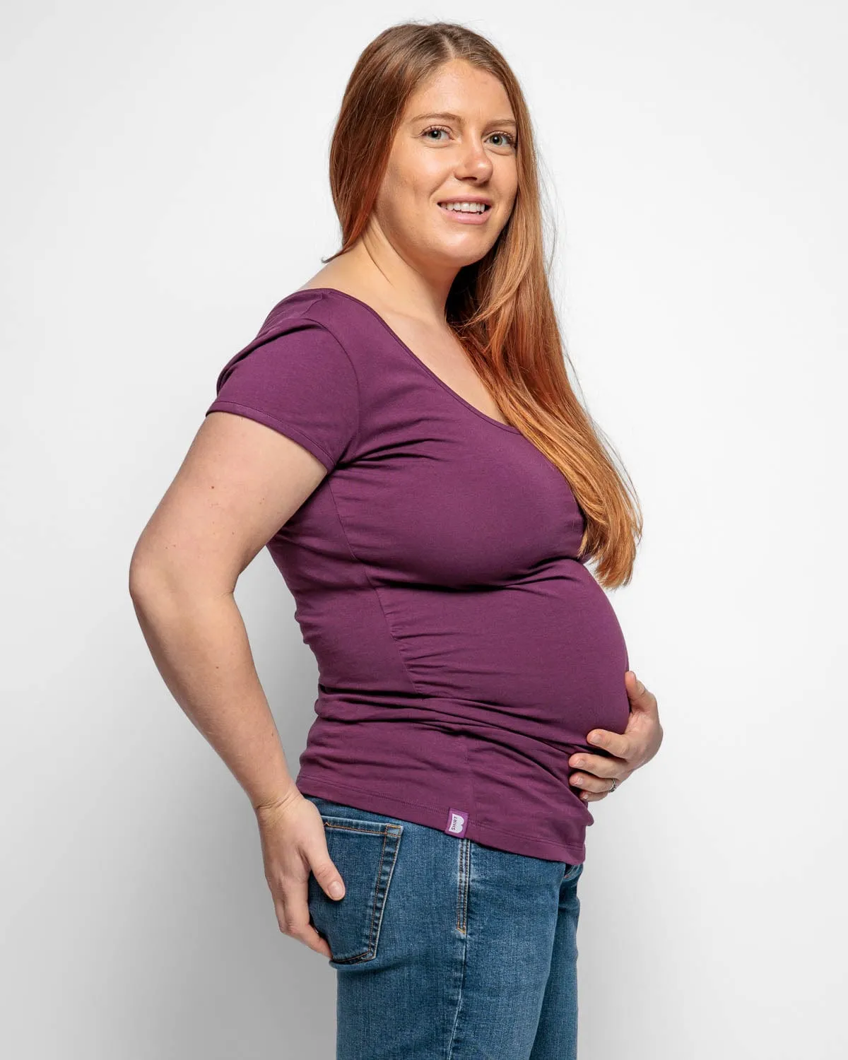 Maternity Cotton Short Sleeve Top | Plum