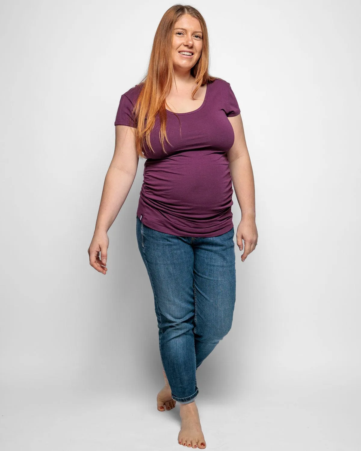 Maternity Cotton Short Sleeve Top | Plum