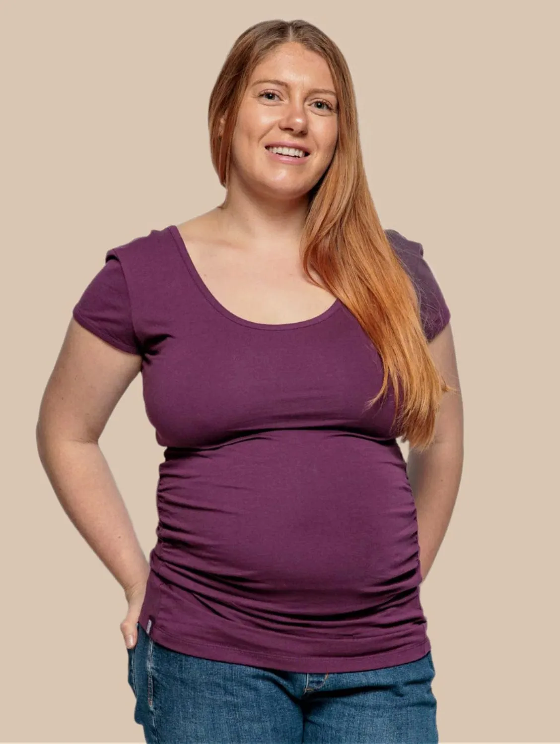 Maternity Cotton Short Sleeve Top | Plum