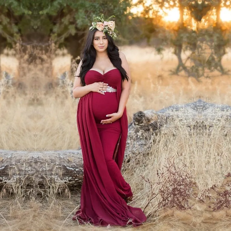 Maternity Dresses Sweet Heart Chiffon Cloak Maxi Gown