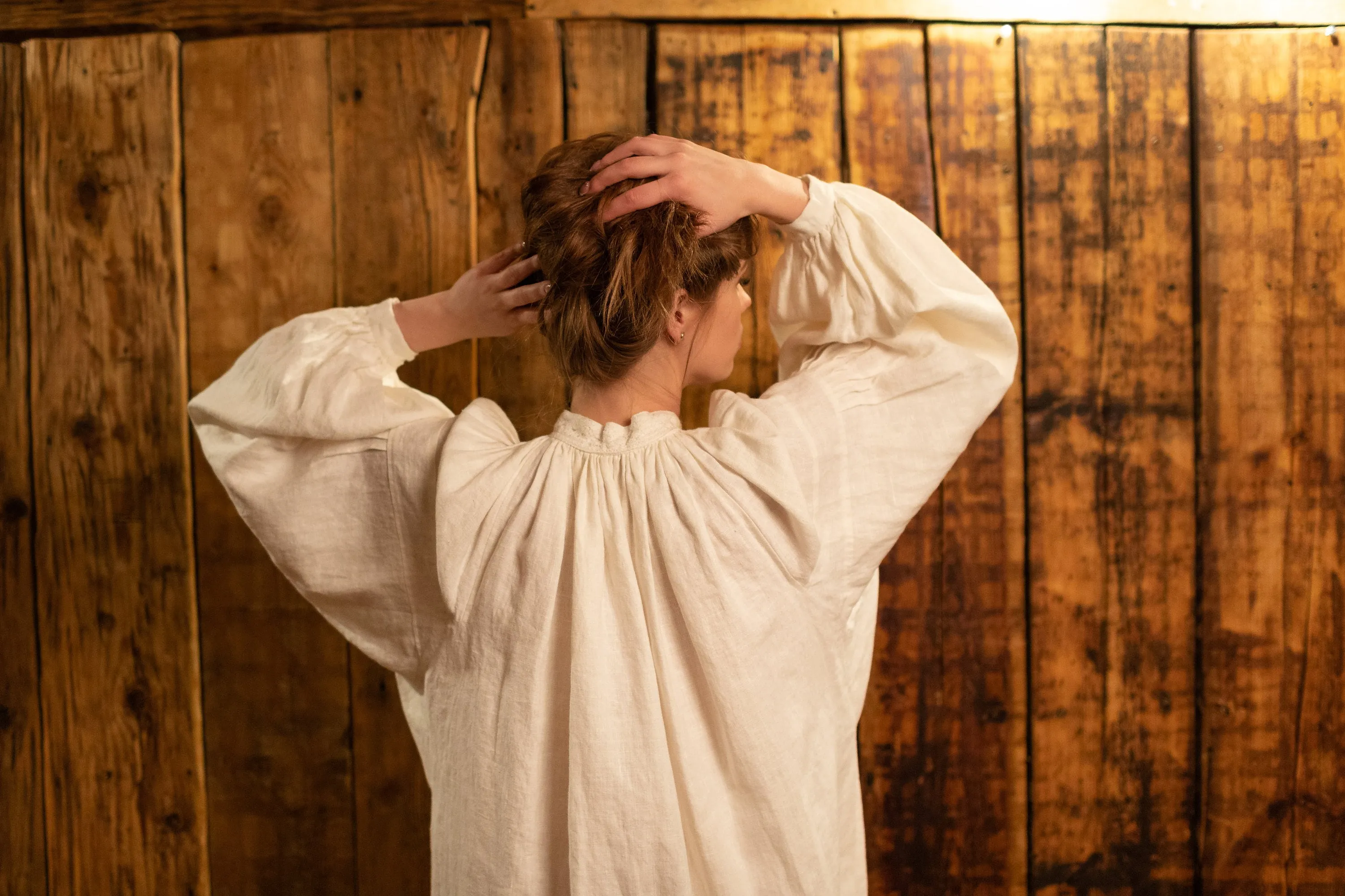 Maternity Nursing Nightgown in White Linen