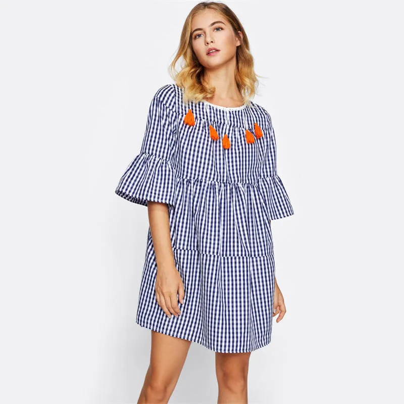 Matilda Gingham Tassel Dress