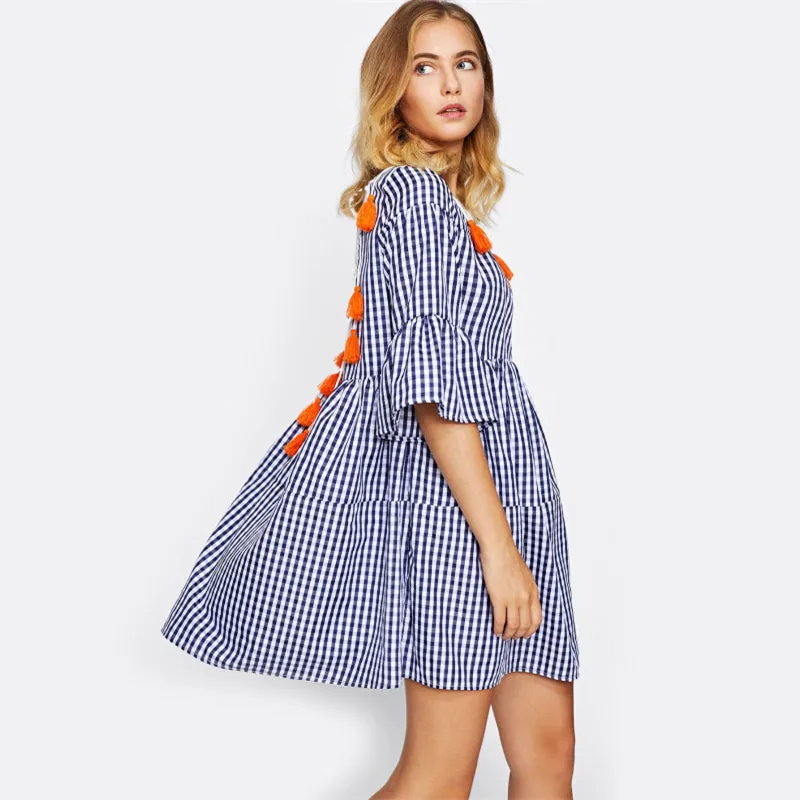 Matilda Gingham Tassel Dress